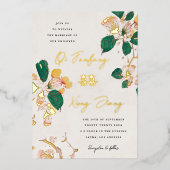 アンティーク中国のは幸福の倍結婚の花 箔招待状 (正面)