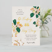 アンティーク中国のは幸福の倍結婚の花 箔招待状 (立ち正面)