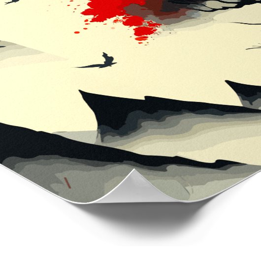 アンティーク中国のイ絵を描ンクの月と赤 ポスター (角)