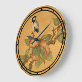 アンティーク中国のオリエンタル鳥と果物 ラージ壁時計 (傾斜)