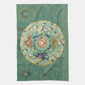 アンティーク中国のサークルブルーグリーン キッチンタオル (縦)