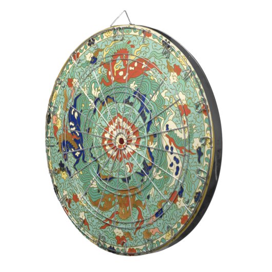 アンティーク中国のサークルブルーグリーン ダーツボード (正面右)