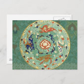 アンティーク中国のサークルブルーグリーン ポストカード (正面/裏面)