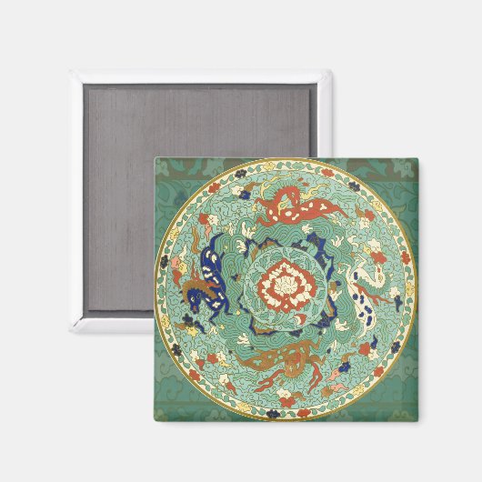 アンティーク中国のサークルブルーグリーン マグネット (正面/裏面)
