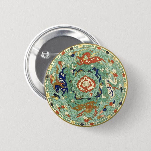 アンティーク中国のサークルブルーグリーン 缶バッジ (正面&裏面)