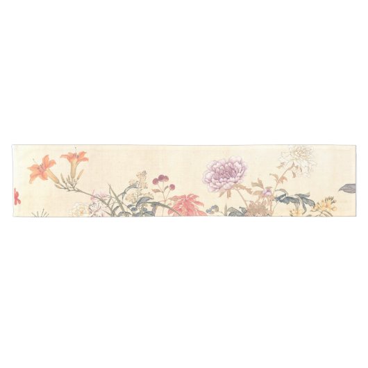 アンティーク中国のフラワー絵を描ズバイジュリアンプリント ショートテーブルランナー (横)