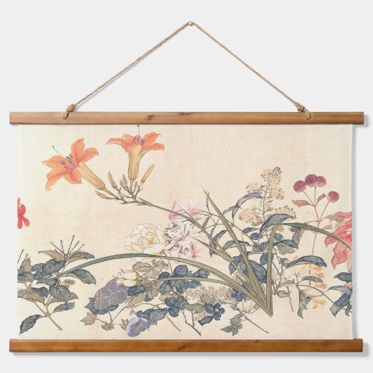 アンティーク中国のフラワー絵を描ズバイジュリアンプリント 吊り下げ型タペストリー (正面)