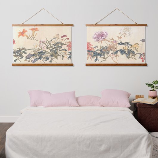 アンティーク中国のフラワー絵を描ズバイジュリアンプリント 吊り下げ型タペストリー (寝室)