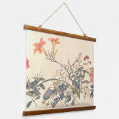 アンティーク中国のフラワー絵を描ズバイジュリアンプリント 吊り下げ型タペストリー (傾斜あり)