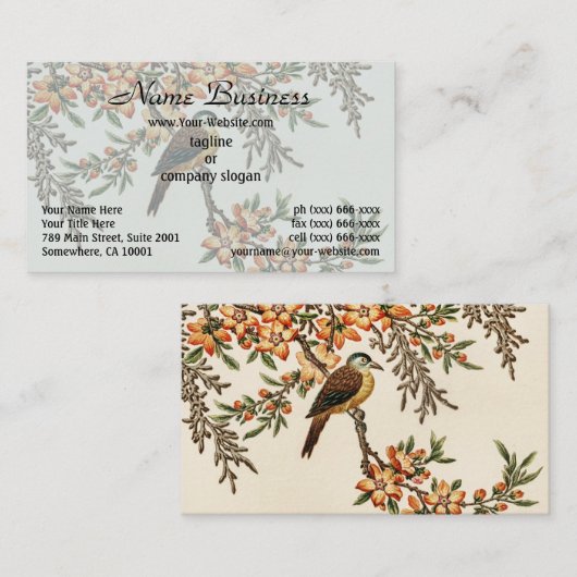 アンティーク中国のフラワー&バード、ヴィンテージガーデン 名刺 (正面/裏面)