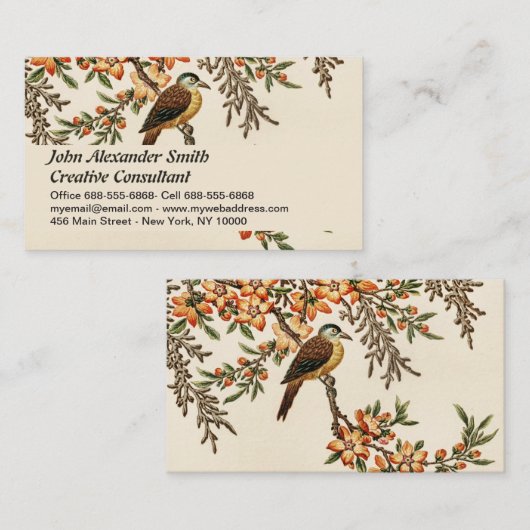 アンティーク中国のフラワー&バード、ヴィンテージガーデン 名刺 (正面/裏面)