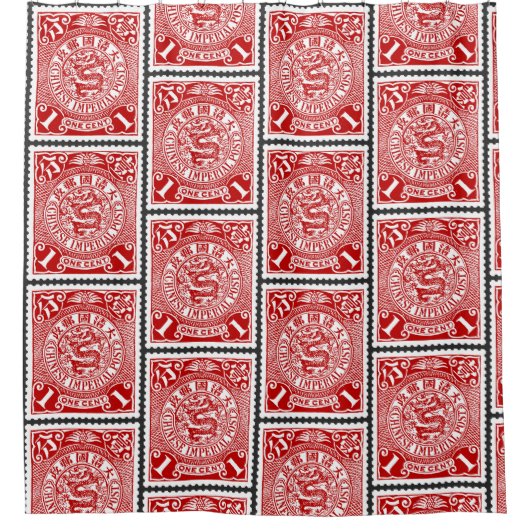 アンティーク中国のページスタンプデザインドラゴンポストカード シャワーカーテン (正面)