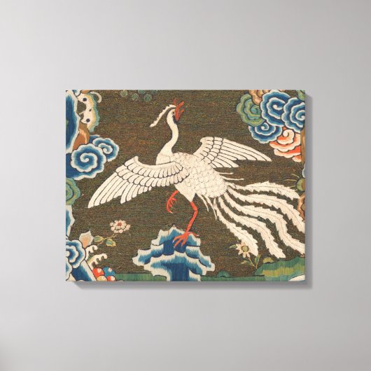 アンティーク中国白鳥シルク刺繍プリント キャンバスプリント (正面)