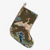 アンティーク中国白鳥シルク刺繍プリント スモールクリスマスストッキング (正面 (吊り時))