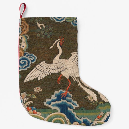 アンティーク中国白鳥シルク刺繍プリント スモールクリスマスストッキング (正面)