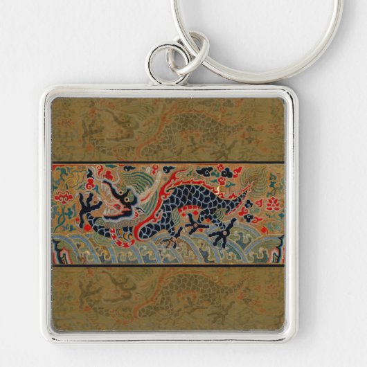 アンティーク中国竜シルク刺繍パターン キーホルダー (正面)