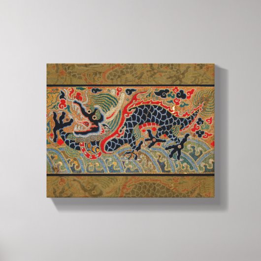 アンティーク中国龍シルク刺繍パターン キャンバスプリント (正面)
