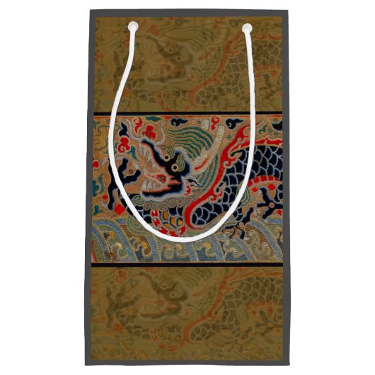 アンティーク中国龍シルク刺繍パターン スモールペーパーバッグ (正面)