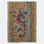 アンティーク中国龍シルク刺繍パターン スローブランケット (正面縦)