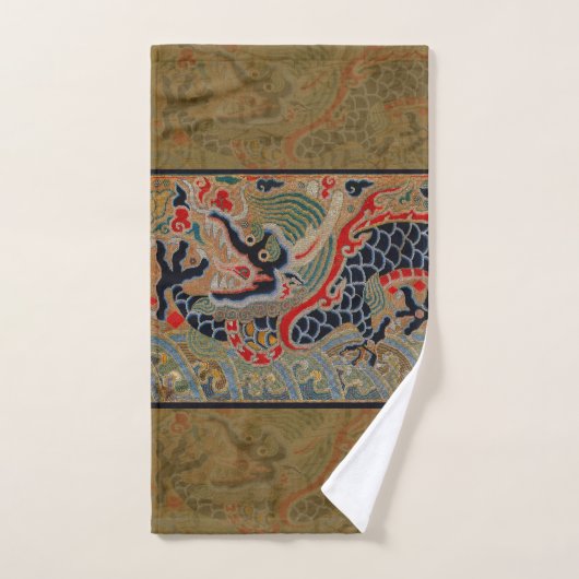 アンティーク中国龍シルク刺繍パターン バスタオルセット (ハンドタオル)