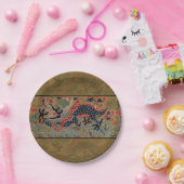 アンティーク中国龍シルク刺繍パターン ペーパープレート (パーティー)