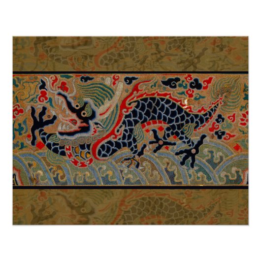 アンティーク中国龍シルク刺繍パターン ポスター (正面)