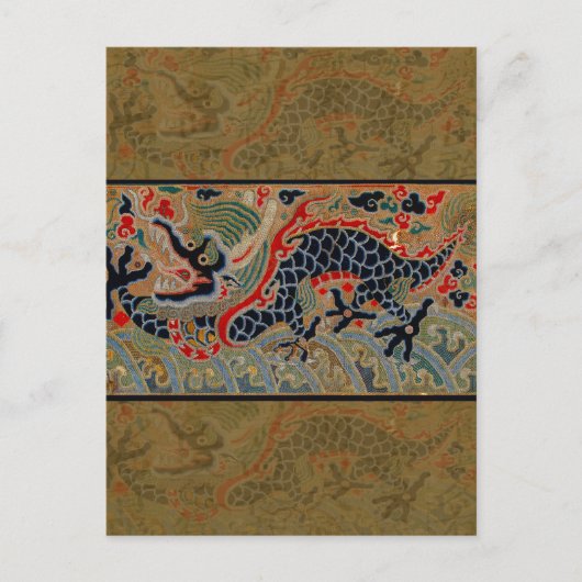 アンティーク中国龍シルク刺繍パターン ポストカード (正面)