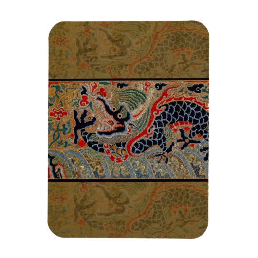 アンティーク中国龍シルク刺繍パターン マグネット (縦)