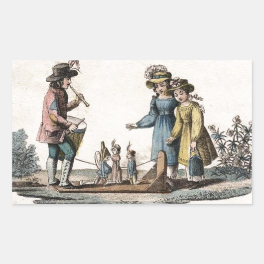 アンティーク人形の子どもショー・ダンス 長方形シール (正面)