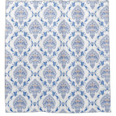 アンティーク信者コバルトブルーとホワイトビクトリアン シャワーカーテン (正面)