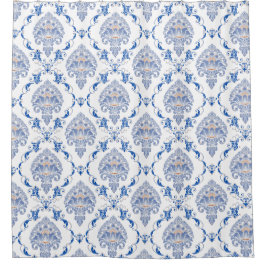 アンティーク信者コバルトブルーとホワイトビクトリアン シャワーカーテン