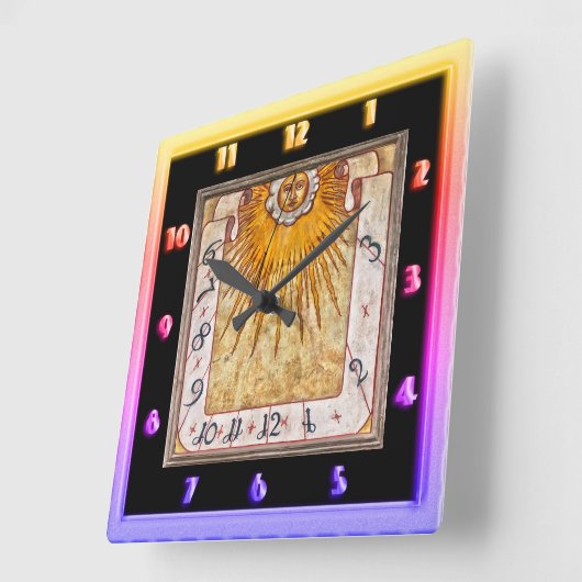 アンティーク先史時代のサンダイヤルと太陽のA顔 スクエア壁時計 (傾斜)