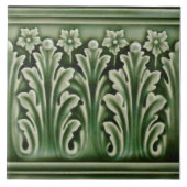 アンティーク再生グリーンアカンサス縁どフローラ タイル (正面)