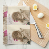 アンティーク写真ビクトリアンの女性と犬 キッチンタオル (四つ折り)