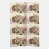 アンティーク写真ビクトリアンの女性と犬 キッチンタオル (縦)