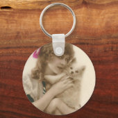 アンティーク写真ビクトリアンの女性と犬 キーホルダー (正面)