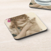 アンティーク写真ビクトリアンの女性と犬 コースター (左側)