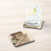 アンティーク写真ビクトリアンの女性と犬 コースター (右側)