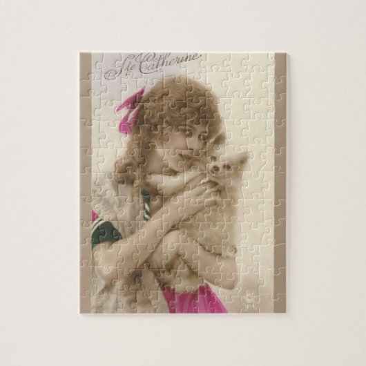 アンティーク写真ビクトリアンの女性と犬 ジグソーパズル (縦)