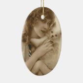 アンティーク写真ビクトリアンの女性と犬 セラミックオーナメント (右)