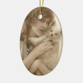 アンティーク写真ビクトリアンの女性と犬 セラミックオーナメント (左)