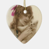 アンティーク写真ビクトリアンの女性と犬 セラミックオーナメント (右)