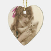 アンティーク写真ビクトリアンの女性と犬 セラミックオーナメント (左)