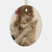 アンティーク写真ビクトリアンの女性と犬 セラミックオーナメント (右)