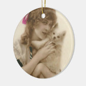 アンティーク写真ビクトリアンの女性と犬 セラミックオーナメント (左)