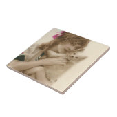 アンティーク写真ビクトリアンの女性と犬 タイル (側面)