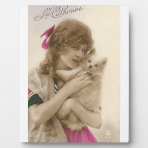 アンティーク写真ビクトリアンの女性と犬 フォトプラーク