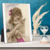 アンティーク写真ビクトリアンの女性と犬 フォトプラーク (側面)