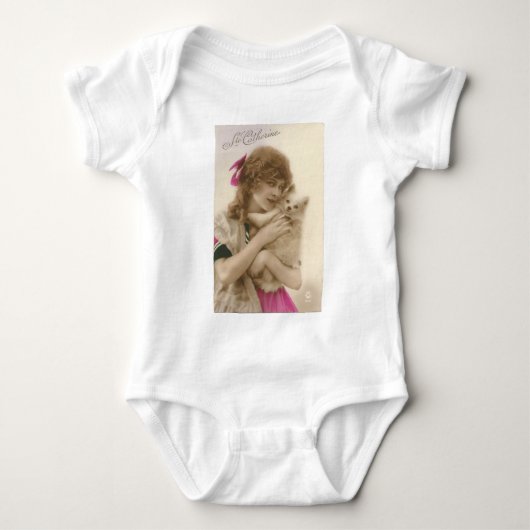 アンティーク写真ビクトリアンの女性と犬 ベビーボディスーツ (正面)