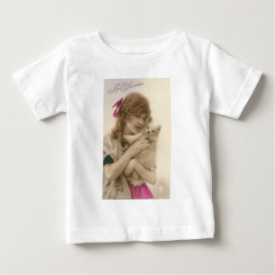 アンティーク写真ビクトリアンの女性と犬 ベビーTシャツ